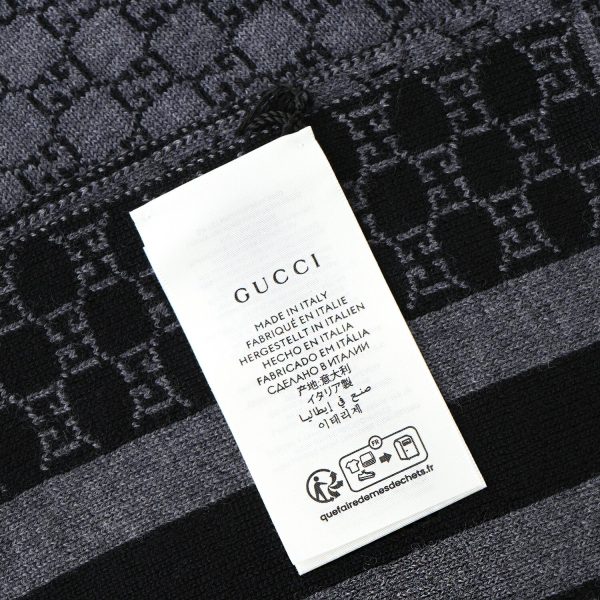 Gucci Wool Web Stripe GG Guccissima Scarf 438253  Black For Cheap