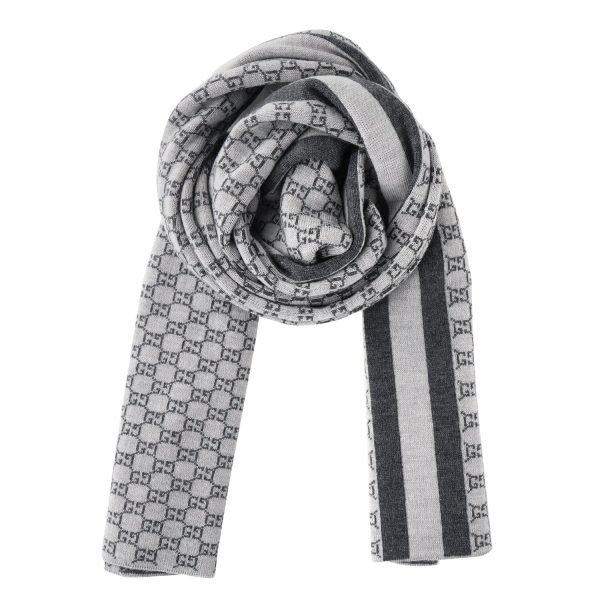 Gucci Wool Web Stripe GG Guccissima Scarf 438253  Black For Cheap