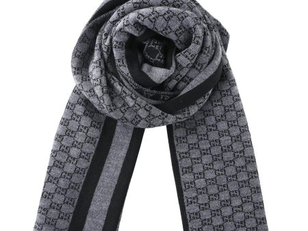 Gucci Wool Web Stripe GG Guccissima Scarf 438253  Black For Cheap